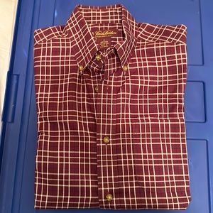 BROOKS BROTHERS BOYS LONG SLEEVE COTTON BUTTON DOWN SHIRT IN MAROON AND YELLOW